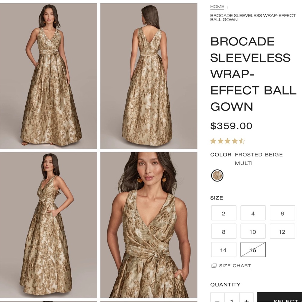 Donna Karan Brocade Wrap Maxi Dress in Beige